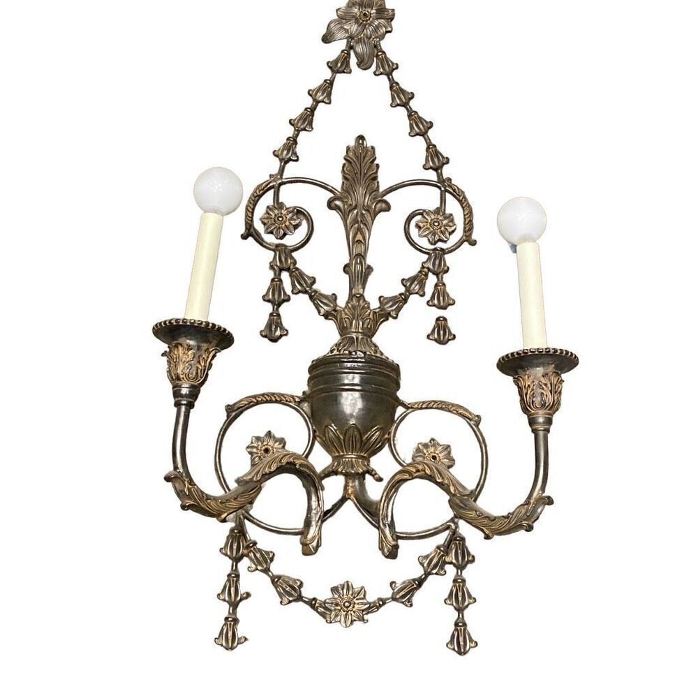 Antique Early 1900s  Neoclassical Style Wall Sconce Intricate Mixed Metal